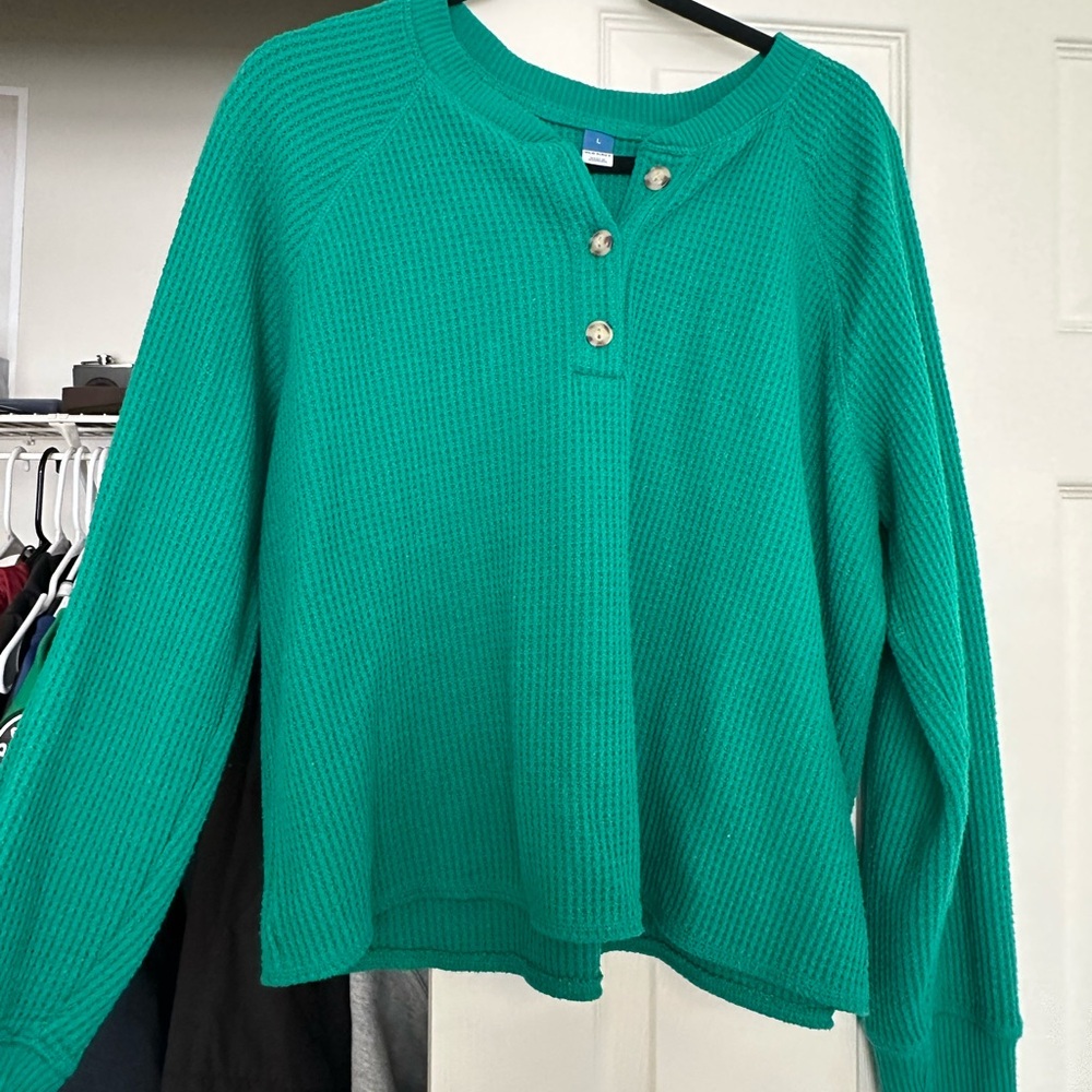Old Navy size Large Green Waffle Knit Button-Up Top